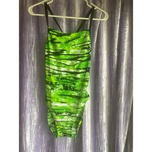 Adidas infinitex one piece performance swimsuit size 32 black green racerback